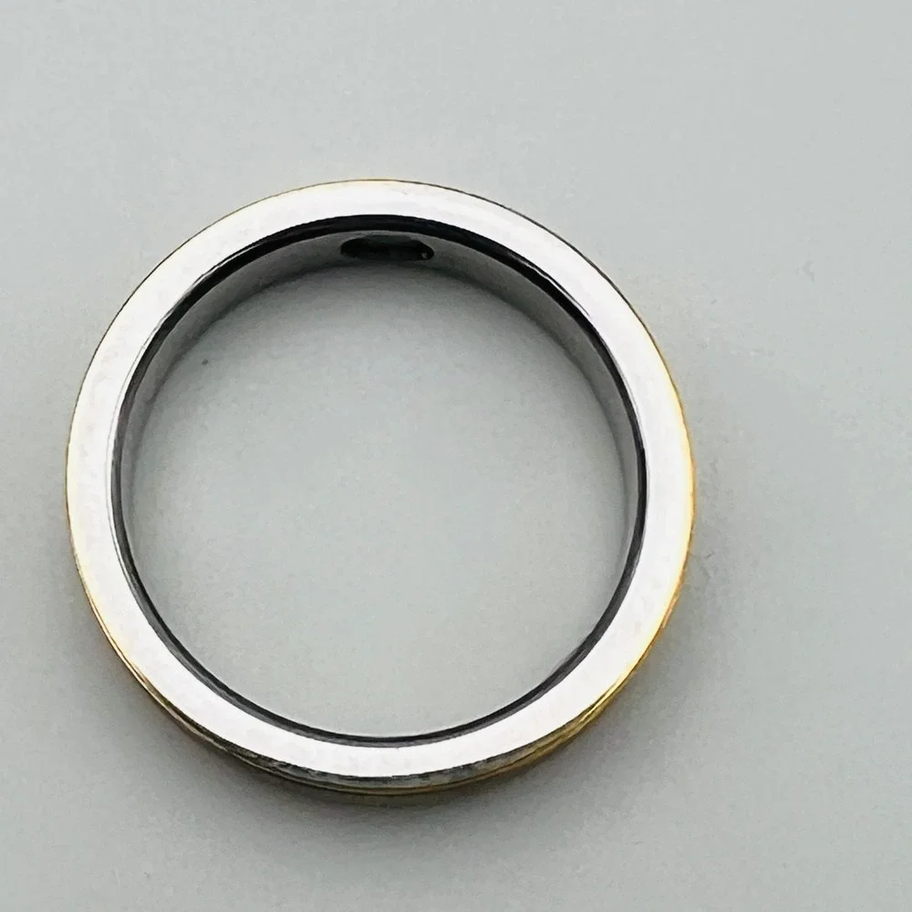 Mens Two Tone Ring Silver Gold Band Minimalist Size 12 Wedding